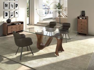 Овальный обеденный стол 1197 из закаленного стекла и ореха