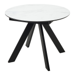 Стол М-City DISAUR Бонжур 100 Белый мрамор, стекло, Черная Шагрень, Черный каркас