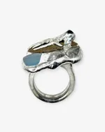 Кольцо Reglow Lab mycelium Mc-R-3 аквамарин горный хрусталь галька