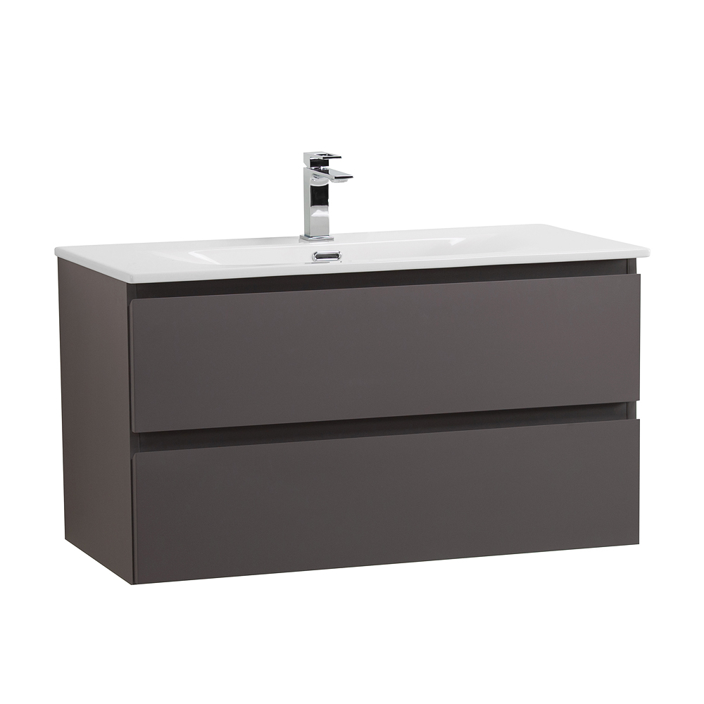 Тумба с раковиной подвесная BelBagno KRAFT-900-2C-SO-GSO Темно-Серый матовый, раковина белая BB-8099-90