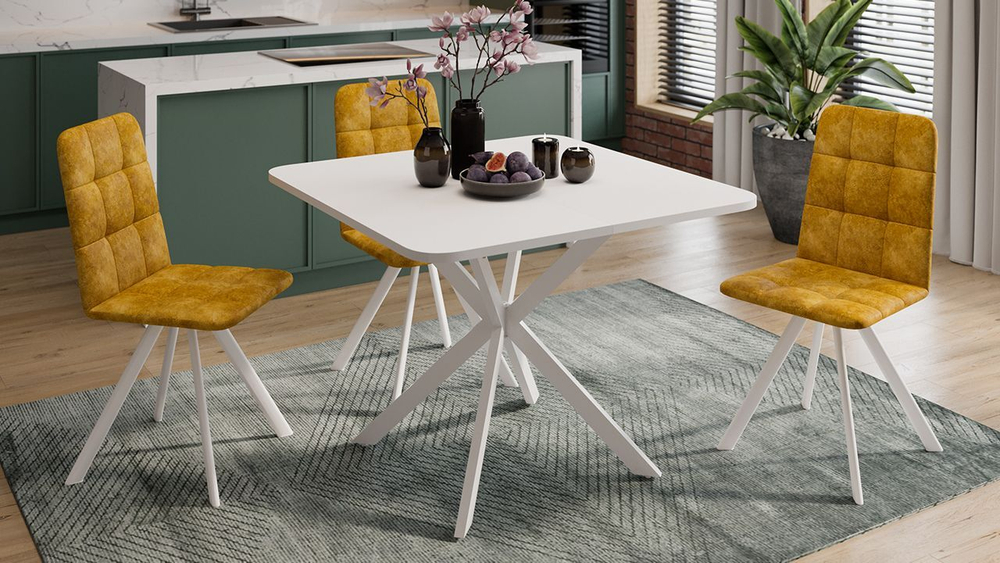 Стол кухонный обеденный раздвижной Черный муар Белый Лиссабон 100(131)х100х75 см