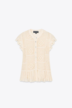 ZARA КАРДИГАН С ВОЛАНАМИ И ПЕРФОРАЦИЕЙ, ЭКРЮ