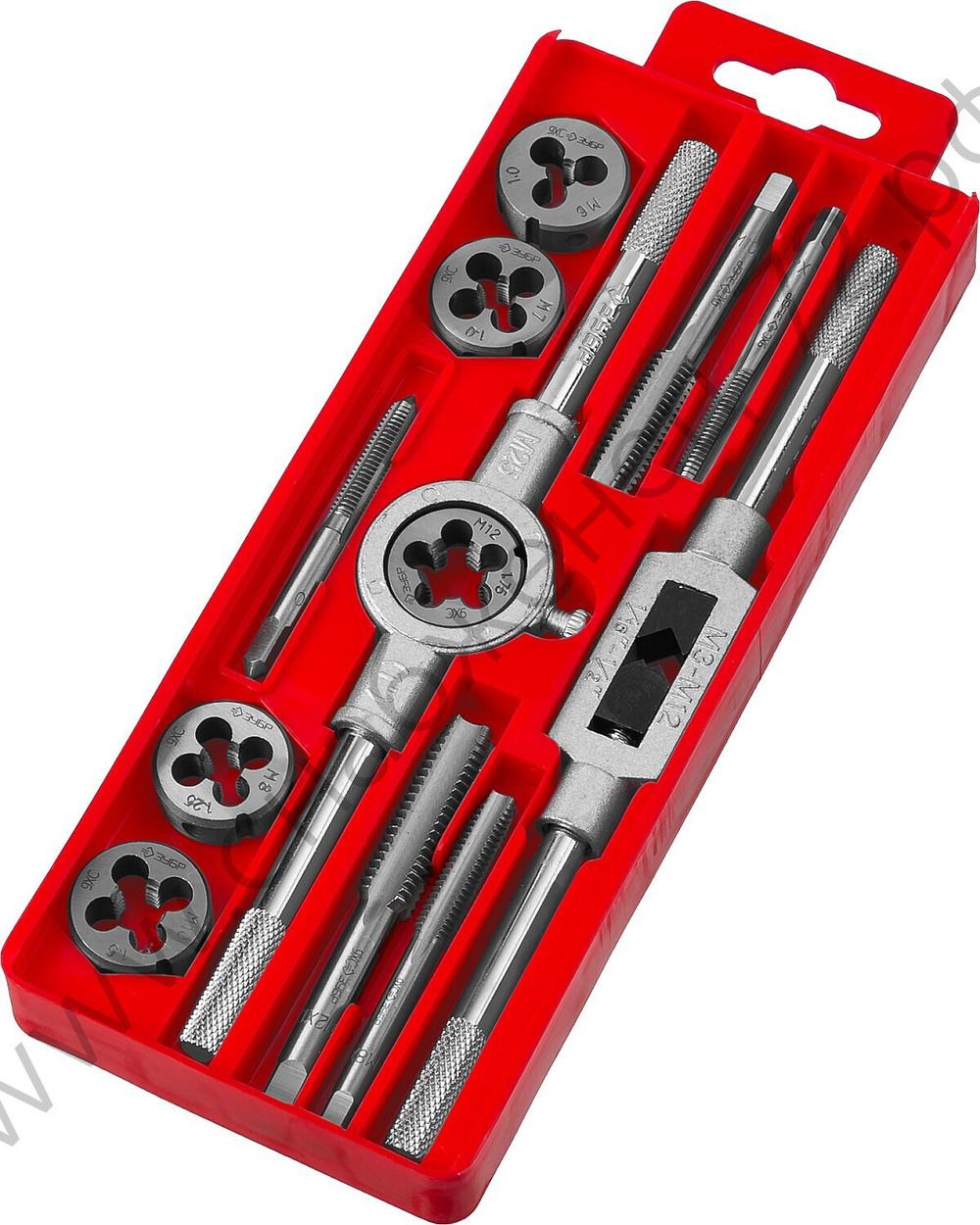 ЗУБР 12 предм., сталь 9ХС, Набор метчиков и плашек в пластиковом боксе (28121-H12)