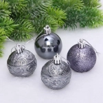 Новогодние шары 5 см (набор 4 шт) «Микс фактур», графит