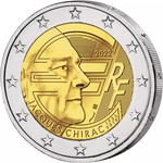 2 евро 2022 года Жак Ширак Франция