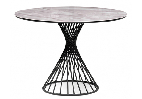 Стол стеклянный Woodville Вивиен 110х110х75 серый мрамор, черный, ножки черные