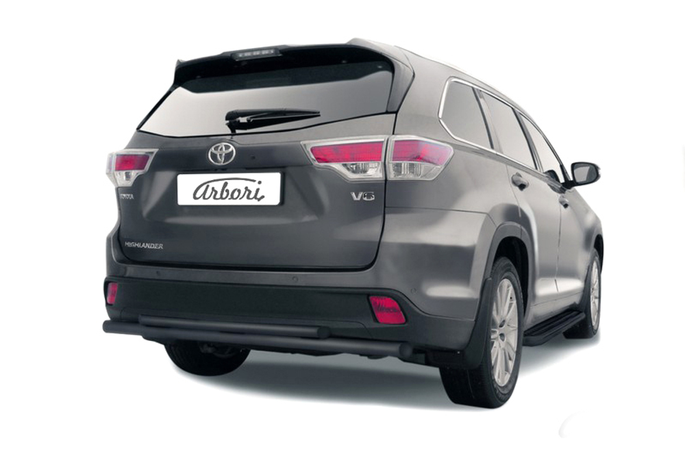 Защита заднего бампера d57+d42 двойная радиусная Arbori черн. для TOYOTA Highlander 2014-2016