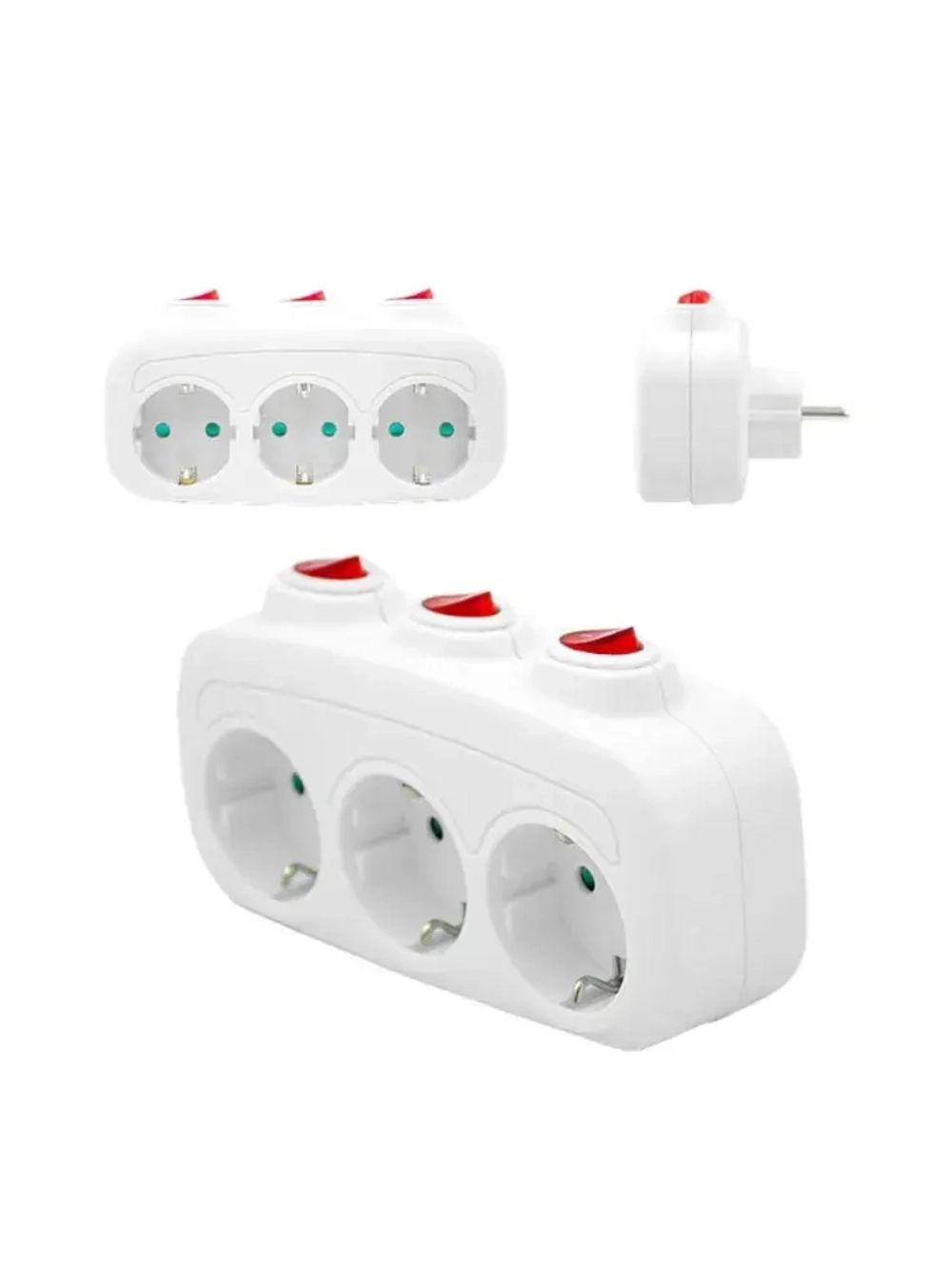 Тройник с индивидуальным выключателем и подсветкой 3 гнезда