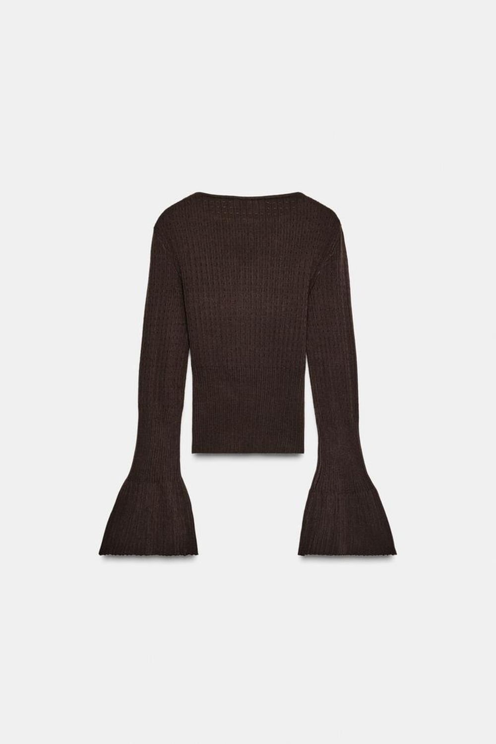 ZARA ПРИТАЛЕННЫЙ ДЖЕМПЕР В РУБЧИК С РУКАВАМИ КЛЕШ, КОРИЧНЕВЫЙ