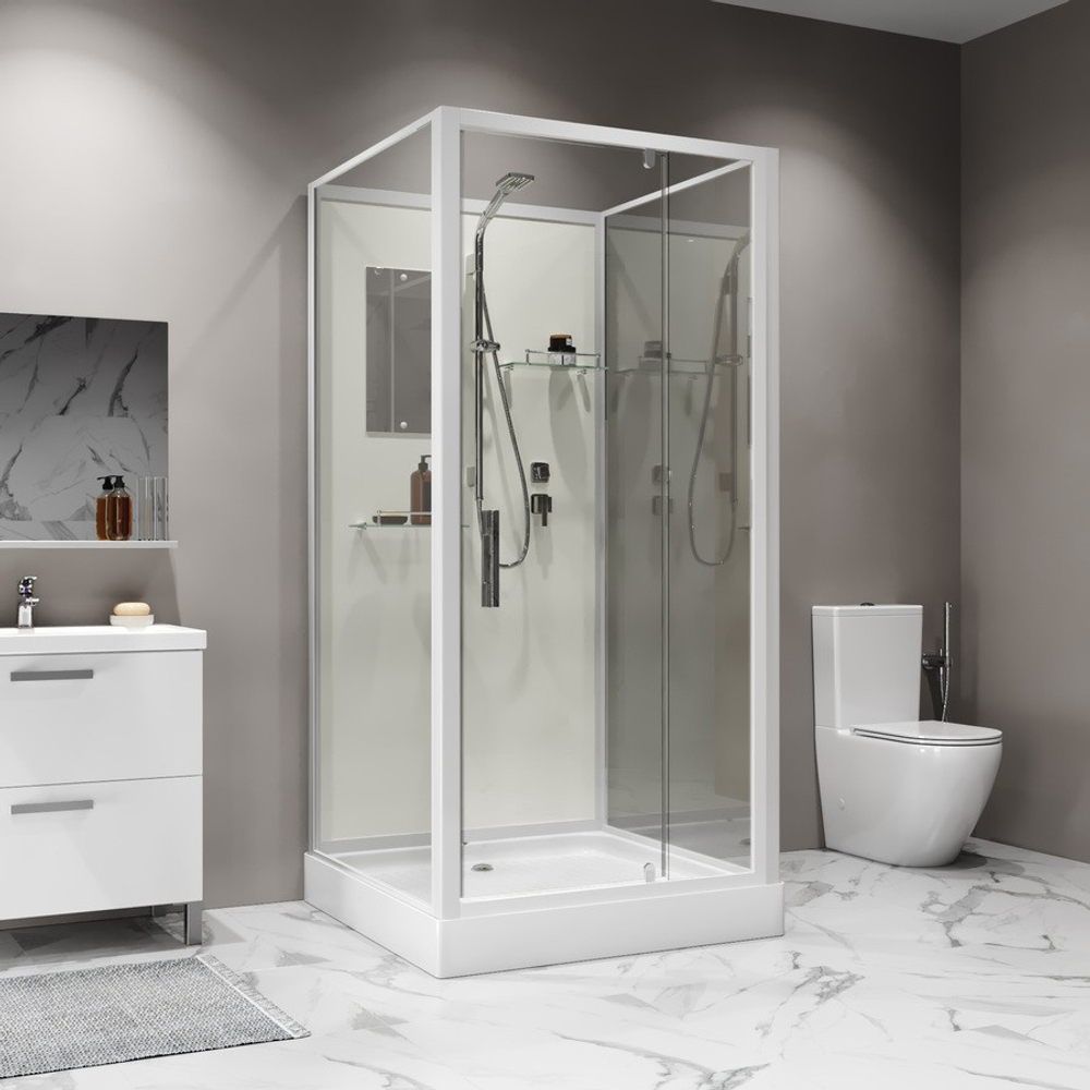 Душевая кабина Niagara Standart ST90/15Q/BK (90х90х200) квадрат,поддон 15см,распашная,проф.белый,без крыши,3 места