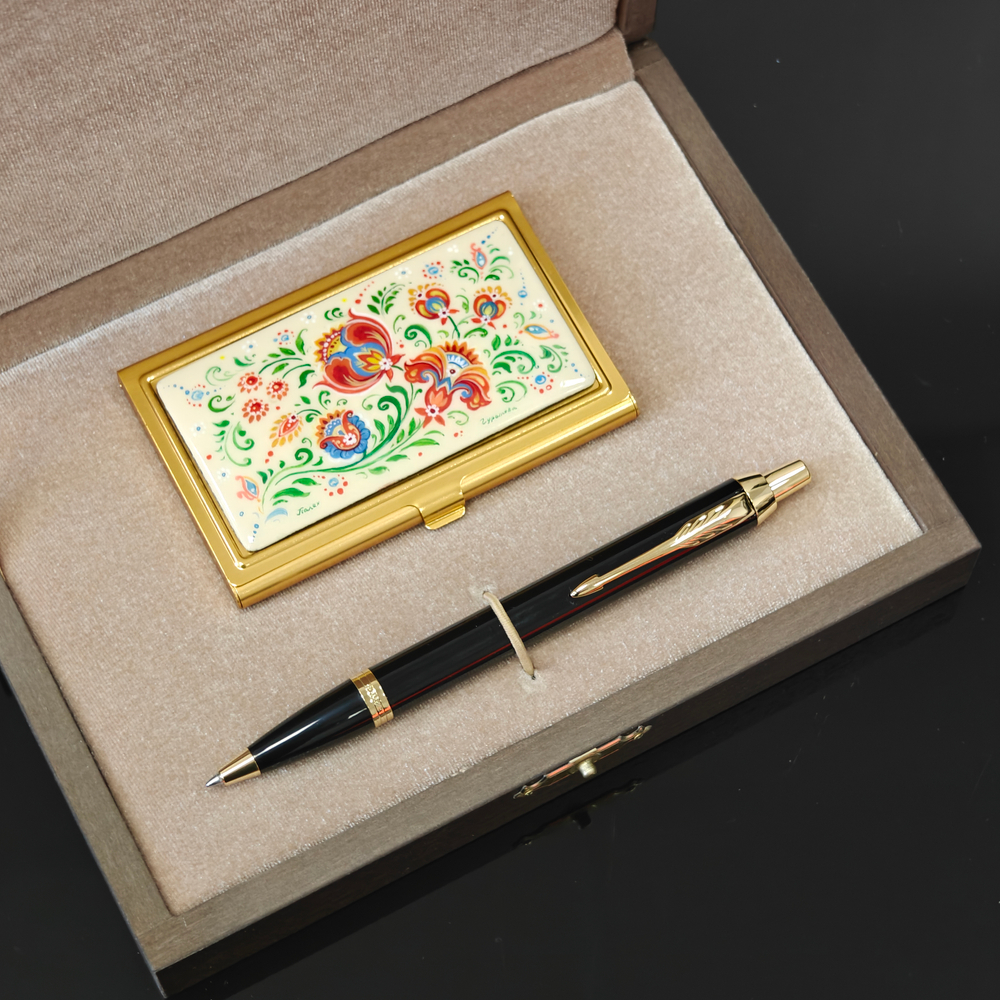 Набор подарочный "Русские узоры" с ручной росписью в футляре