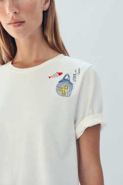ZARA ФУТБОЛКА С ВЫШИВКОЙ СПЕРЕДИ - LIMITED EDITIO, ЭКРЮ