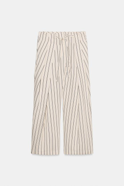 ZARA БРЮКИ В ПОЛОСКУ СО СКЛАДКАМИ — ZW COLLECTION, ЭКРЮ/ТЕМНО-СИНИЙ