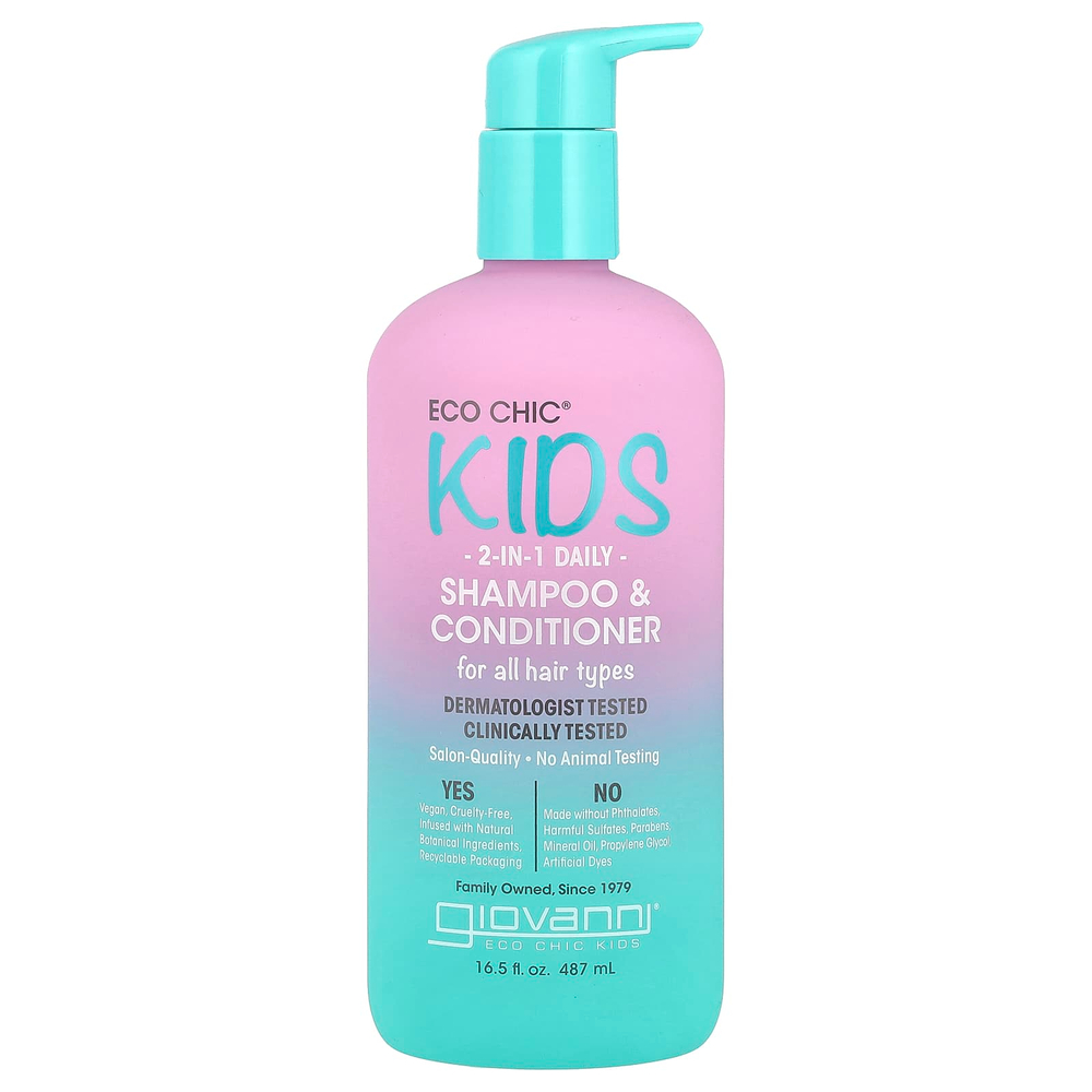 Giovanni, Eco Chic® Kids, ежедневный шампунь и кондиционер 2 в 1, для всех типов волос, 487 мл (16,5 жидк. унц.)
