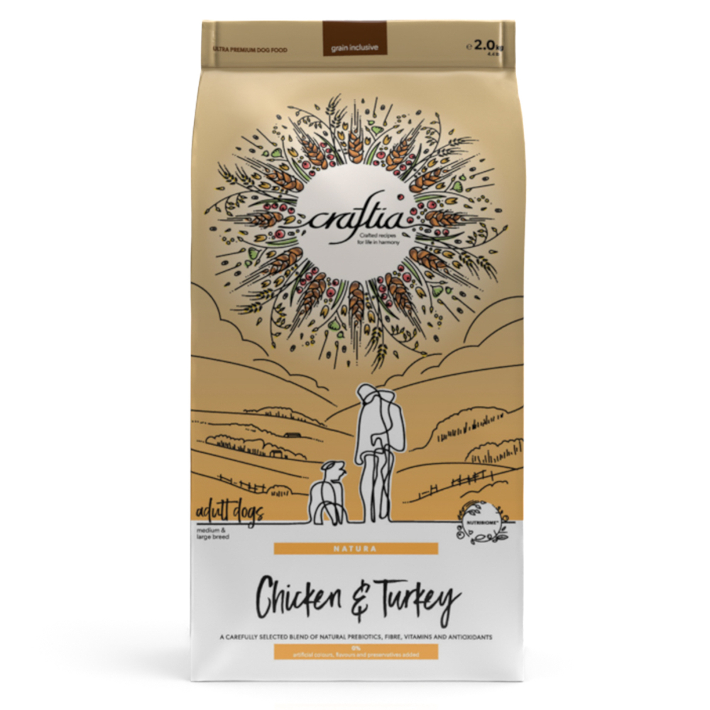 Сухой корм CRAFTIA NATURA для взрослых собак средних и крупных пород из курицы и индейки 2 кг