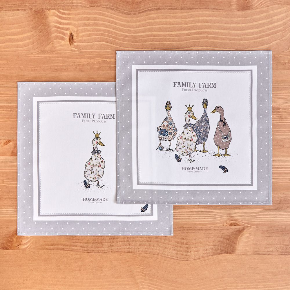 НАБОР САЛФЕТОК ИЗ 2-Х ШТ "FAMILY FARM" 40Х40СМ, ТВИЛ, 100% ХЛОПОК, СЕРЫЙ