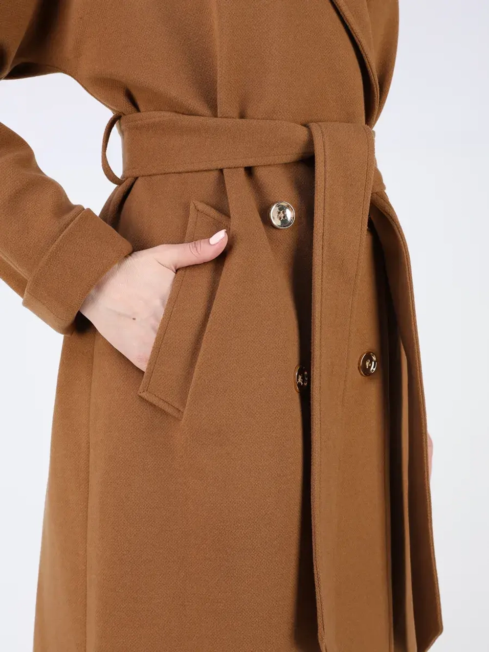 Пальто демисезонное длинное с поясом