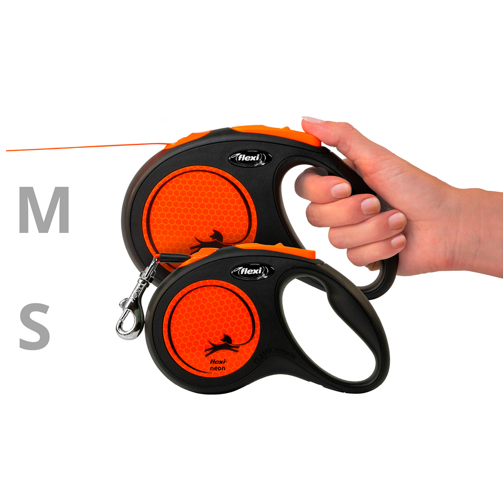Flexi рулетка Neon New - S (до 15 кг) светоотражающая, оранжевый неон (5 м, лента)