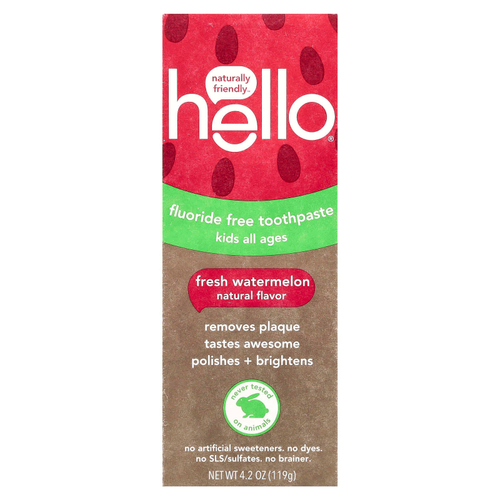Hello, Kids, зубная паста без фтора, свежий арбуз, 119 г (4,2 унции)