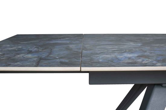 Стол "АСТИ" 140-220, керамика Lemurian Blue глянцевый , опоры черный муар
