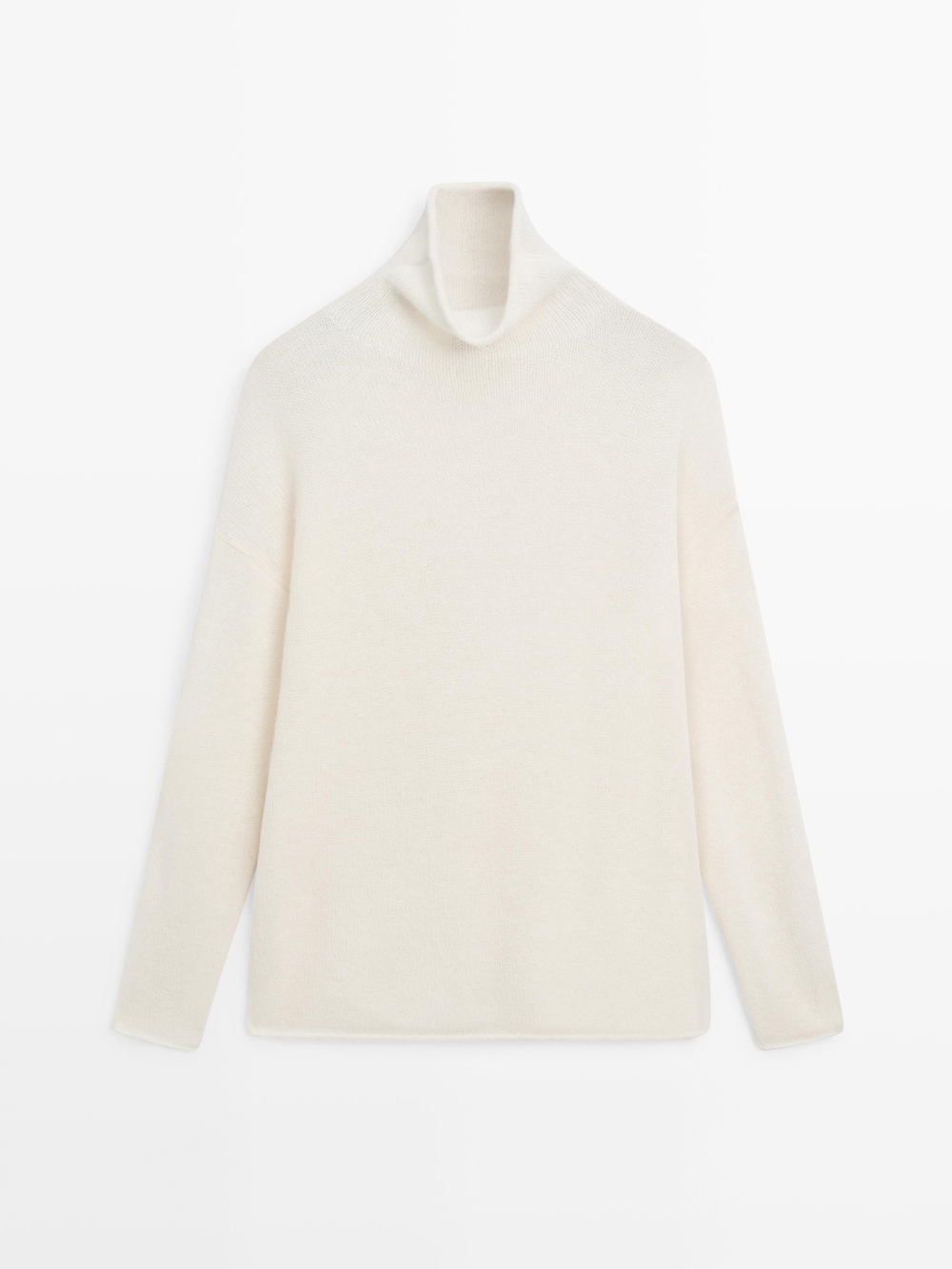 Massimo Dutti Свитер из шерстяного трикотажа с высоким воротником, белый