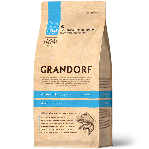 Сухой корм Grandorf Сat White Fish&Turkey SKIN&CARE белая рыба с индейкой для кошек 2 кг (Грандорф)