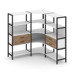 Shelf System Трехсекционный угловой стеллаж четырехярусный с ящиками SN.STMU-431 Белый/Дуб Табак/Мет