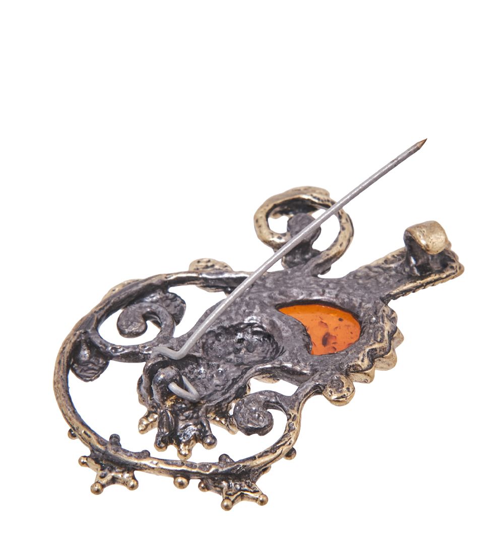 AM-4136 Брошь «Сова Царская» (латунь, янтарь)