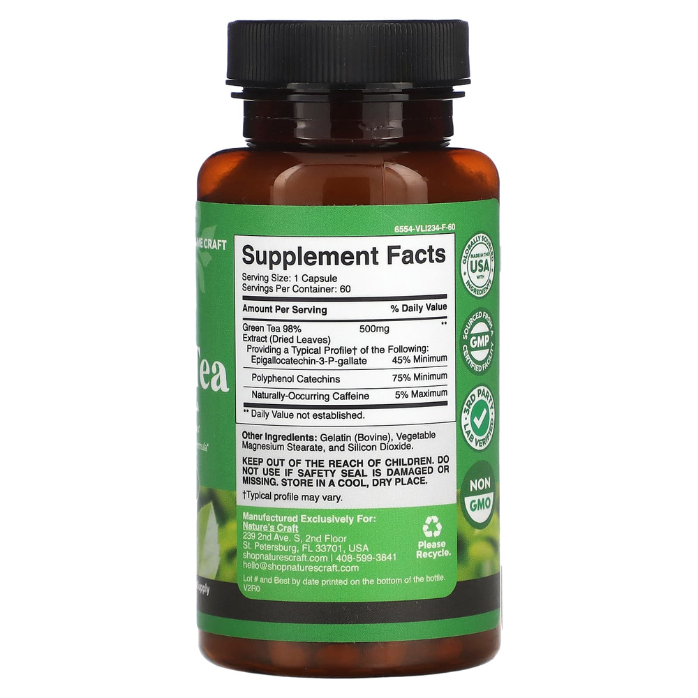 Nature's Craft, Зеленый чай, 500 мг, 60 капсул