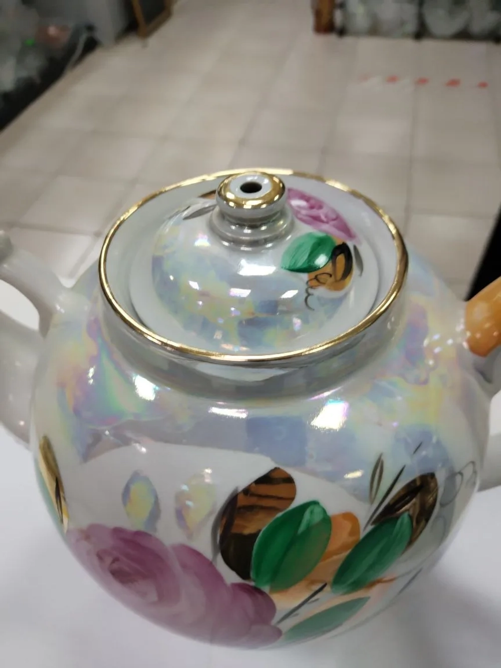 Чайник большой доливной.Роза. ручная роспись.Дулево