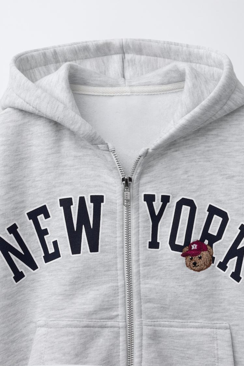 ZARA ТОЛСТОВКА НА МОЛНИИ С ВЫШИВКОЙ «МЕДВЕДЬ», СЕРЫЙ МЕЛАНЖ