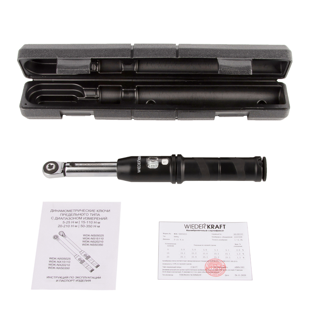 WDK-NX05025 Динамометрический ключ 5-25 Нм, трещотка с проходным приводным квадратом 1/4"