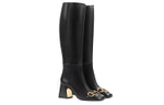 GUCCI Horsebit Knee High Boots 7.5cm Women"s Black