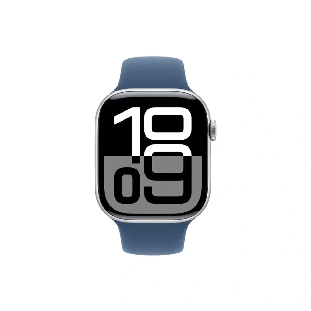 Apple Watch Series 10, 46 мм, серебристый алюминий, спортивный ремешок цвета "Denim", M/L (MWWM3)