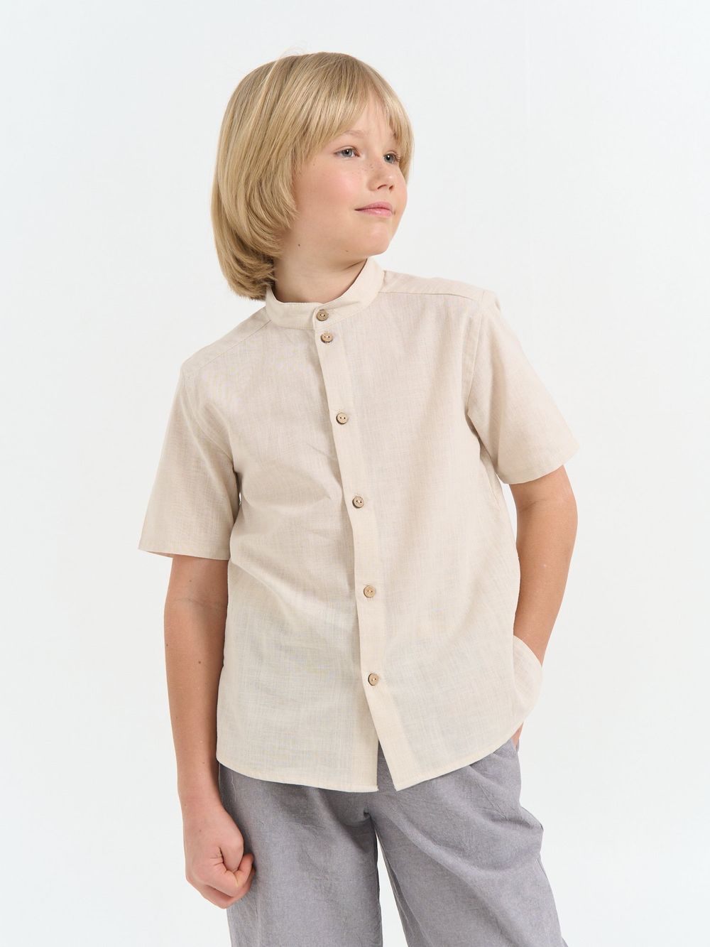 Рубашка хлопковая "Крем-брюле" с коротким рукавом 7+