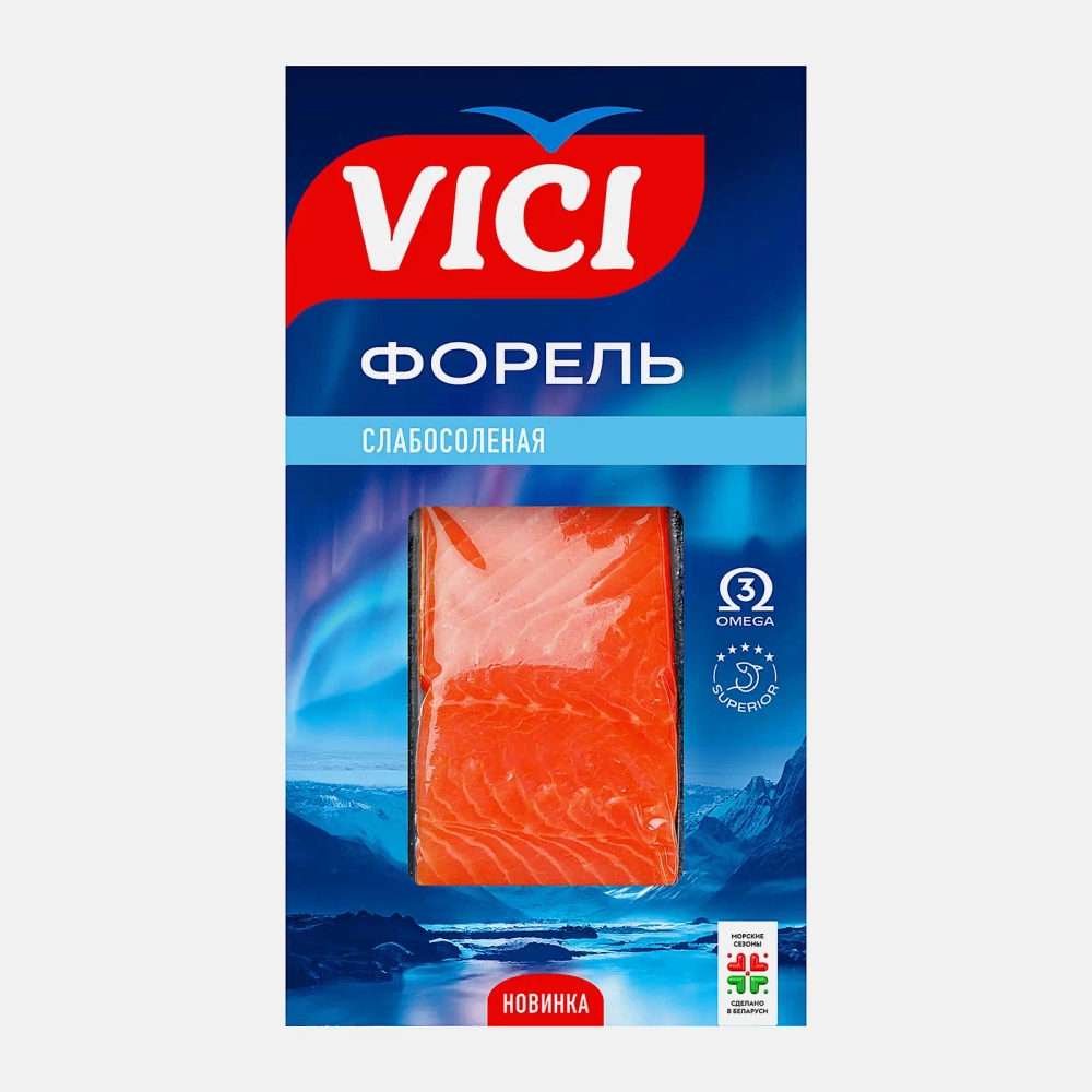 Форель радужная Vici слабосолёная филе-кусочки 200г