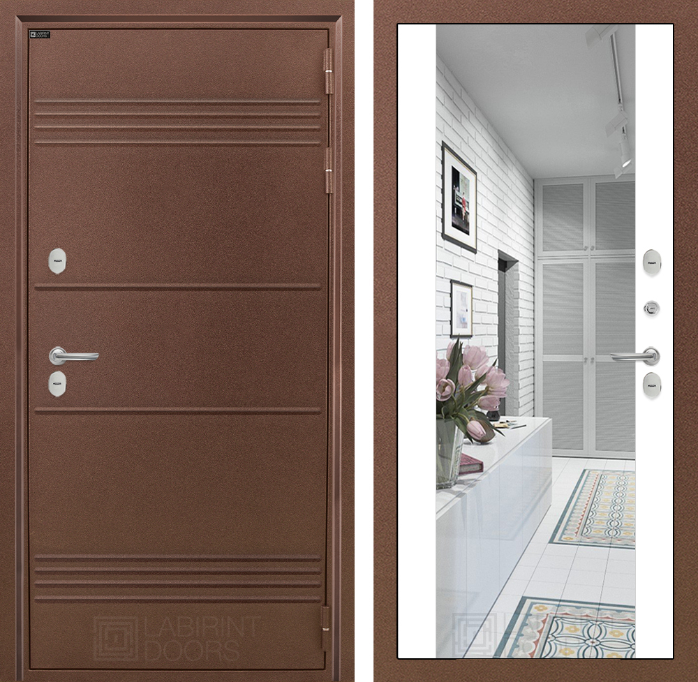 Дверь с терморазрывом Входная Лабиринт Термо Лайт С зеркалом Максимум Белый софт