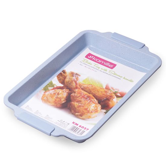 Форма для запекания 46х30х4.5 см из углеродистой стали (голубой и бежевый мрамор) Kamille