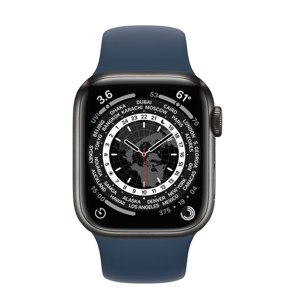Умные часы Apple Watch Series 7 GPS + Cellular 41mm Graphite Stainless Steel Case with Abyss Blue Sport Band (MKHJ3)