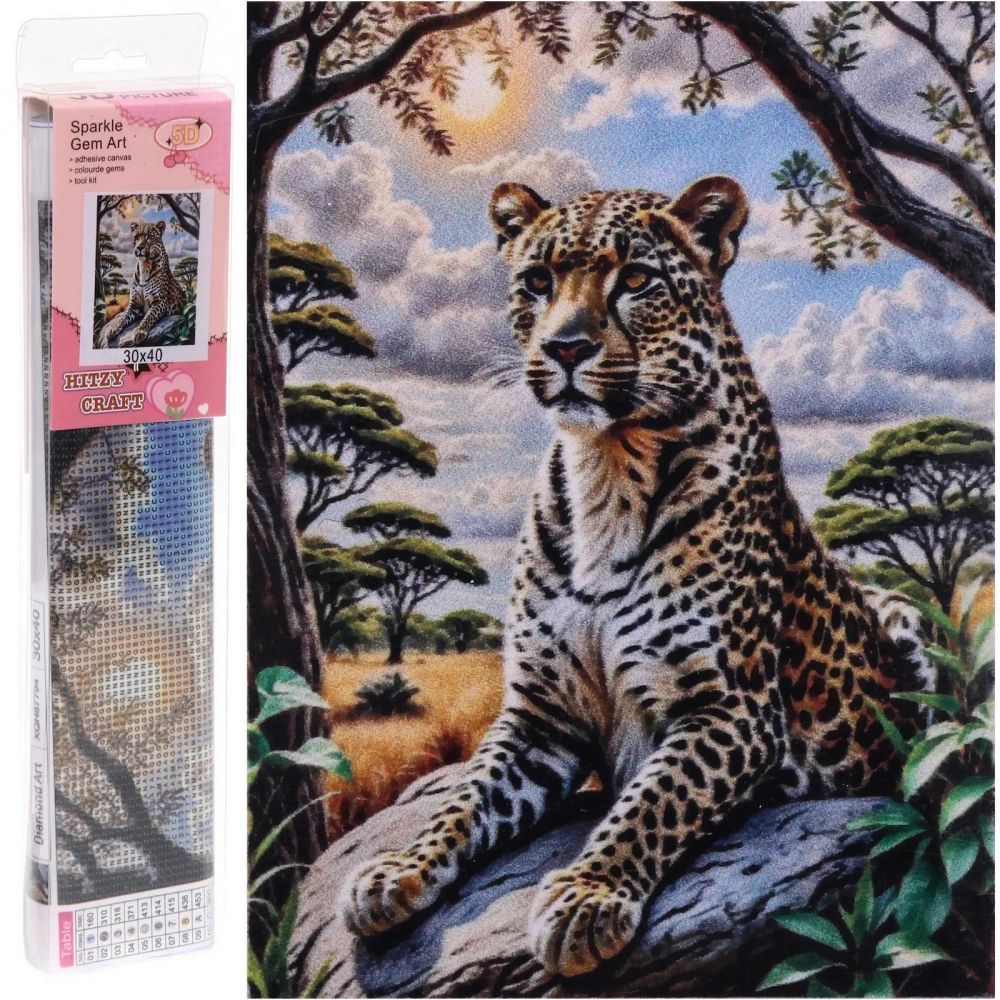 Алмазная мозаика в рулоне 30*40см полная выкладка «DIAMOND», Леопард