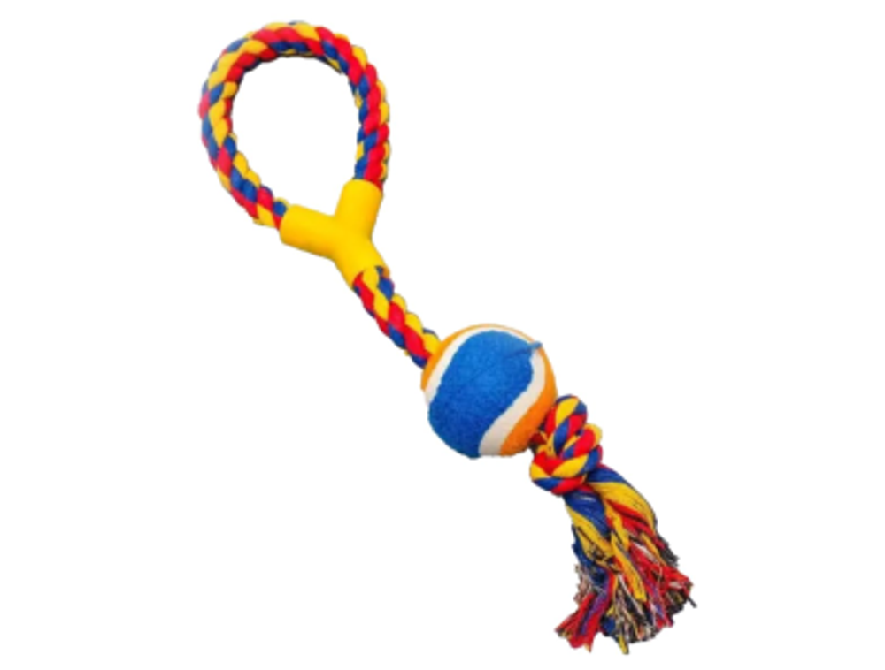Игрушка канатная с мячом для собак микс 35х4см