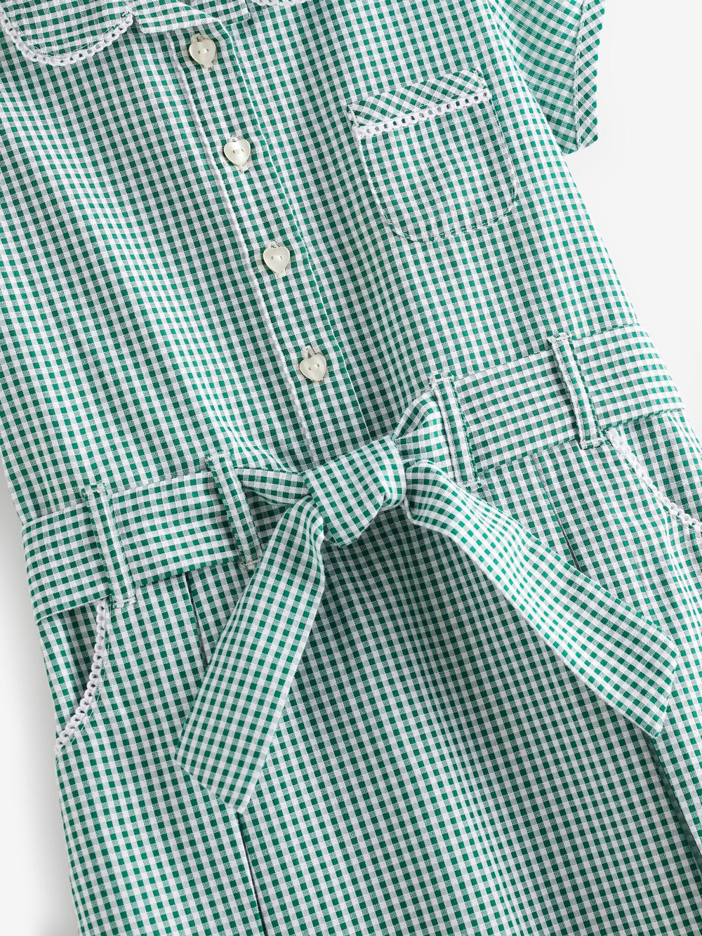 Платье школьное с поясом и резинка для волос в комплекте для девочки Next T40-875, Зеленый, Белый