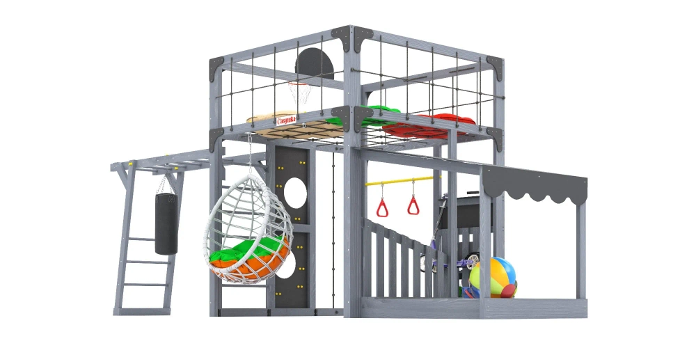 Детская площадка Савушка КУБ-4 (серый) с подушками и коконом