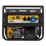 Генератор бензиновый DENZEL PS 70 EA, 7.0 кВт мощность и 420 см3 объем двигателя, 25 л, электростартер, блок AVR и коннектор автоматики, 3 розетки и выход постоянного тока USB 5В 946894