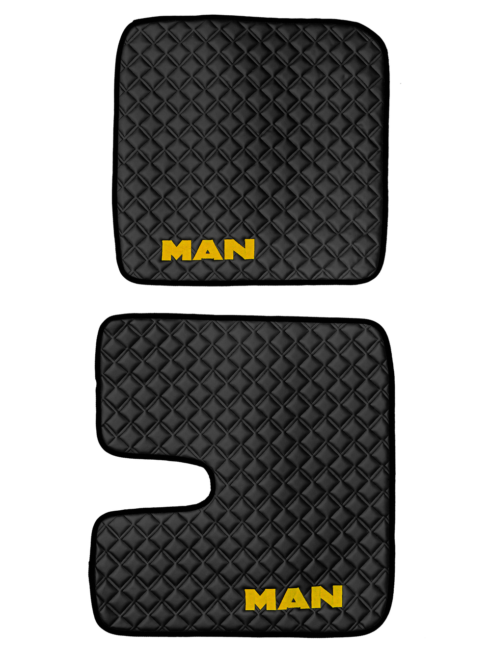 Ковры MAN TGX с 1-м ящиком (механика) (экокожа, черный, черный кант, желтая вышивка)