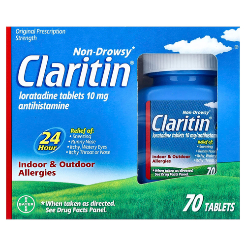 Claritin, Non-Drowsy, лоратадин в таблетках, 10 мг, 70 таблеток
