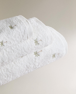 Zara Home - Банное полотенце с вышивкой пальмы, белый, 50х90 см