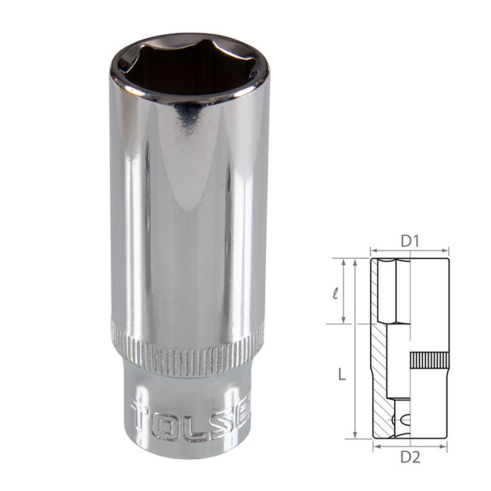 TOLSEN (TT16369) Головка торцевая глубокая шестигранная 3/8", 19 мм