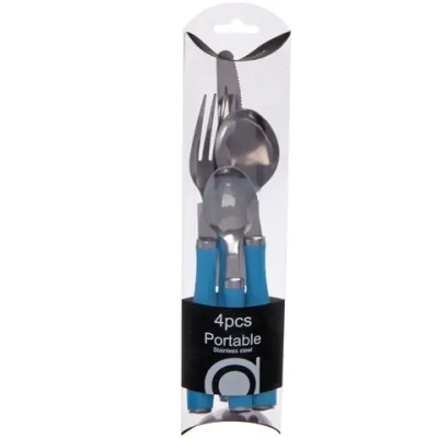 Набор столовых приборов «Пикник» 4шт (2ложки, вилка, нож) голубой