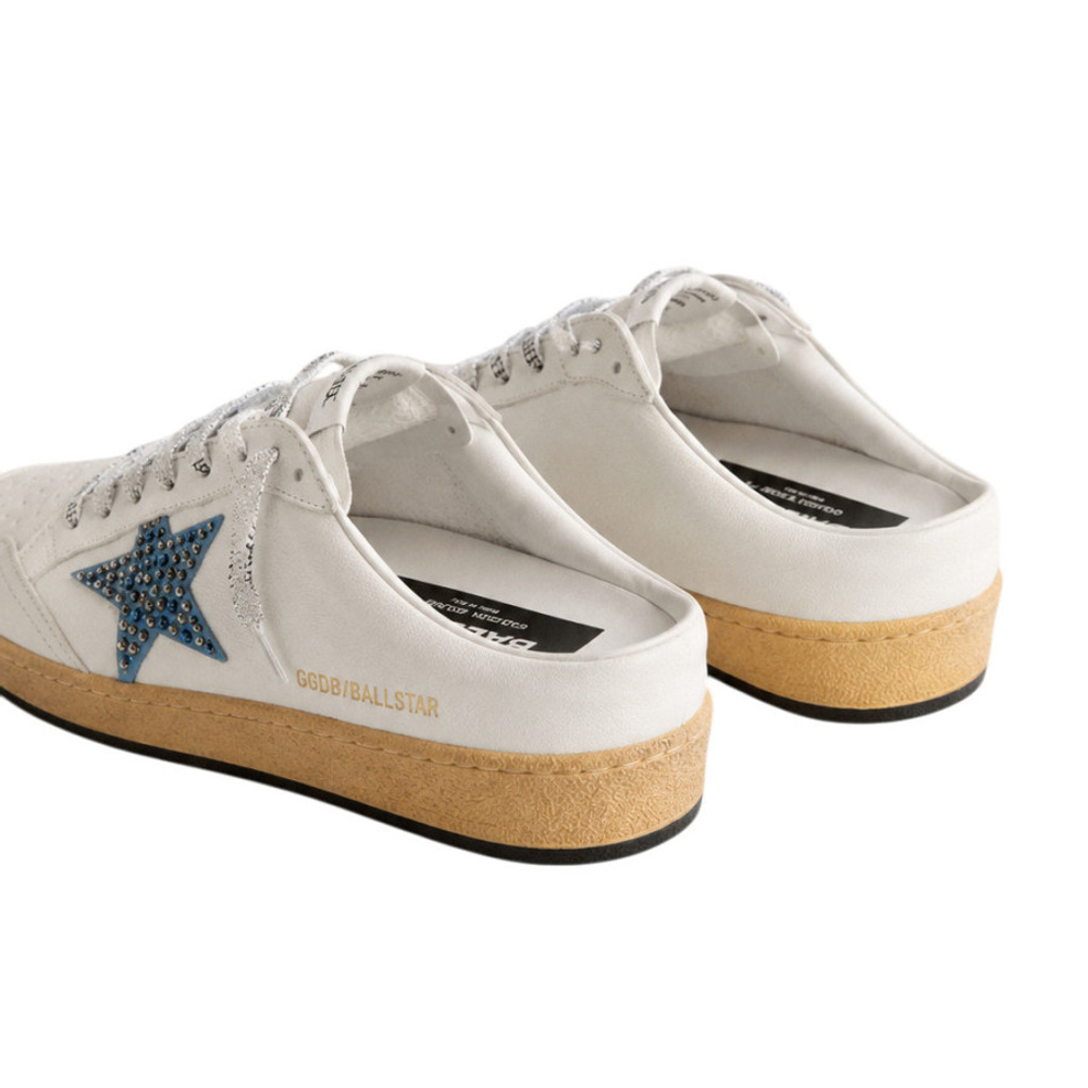 Женские Golden Goose Ball Star Sabot in White Nappa with Blue Crystal Star